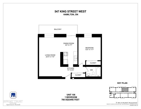 A black and white image of a floor plan for a one bedroom apartment.